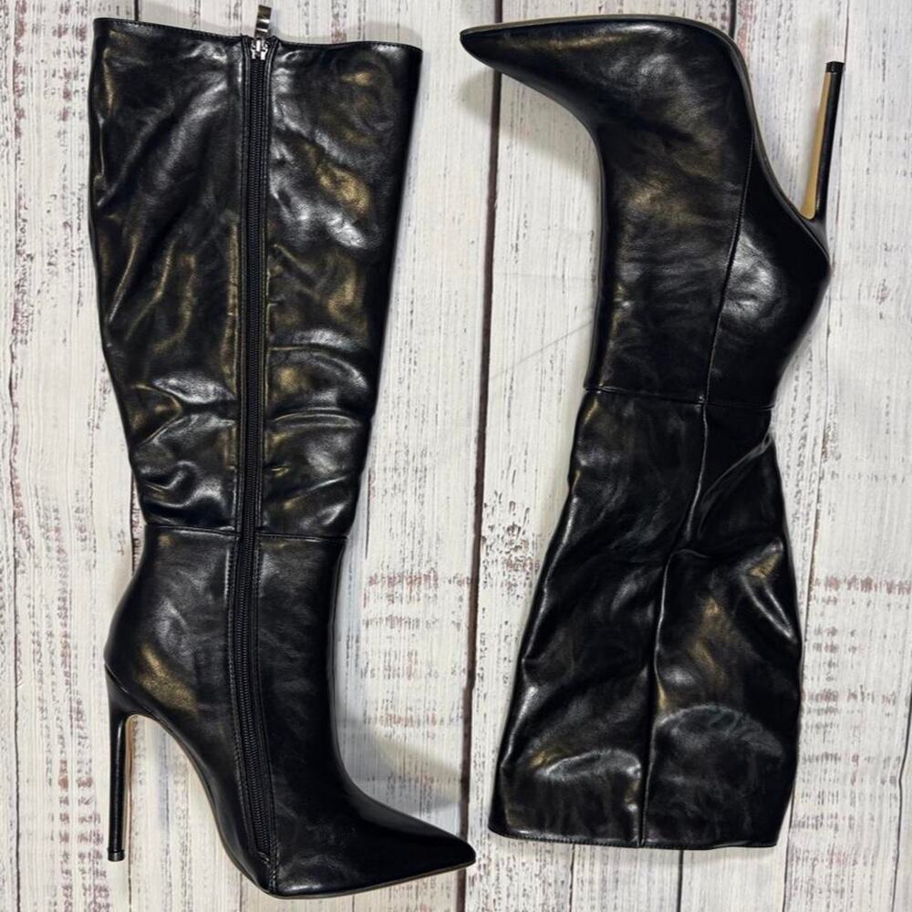 Black leather knee high boots